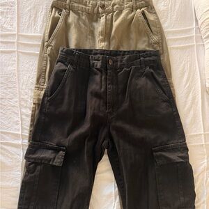 Stradivarius Black and Tan Straight Leg Pants
